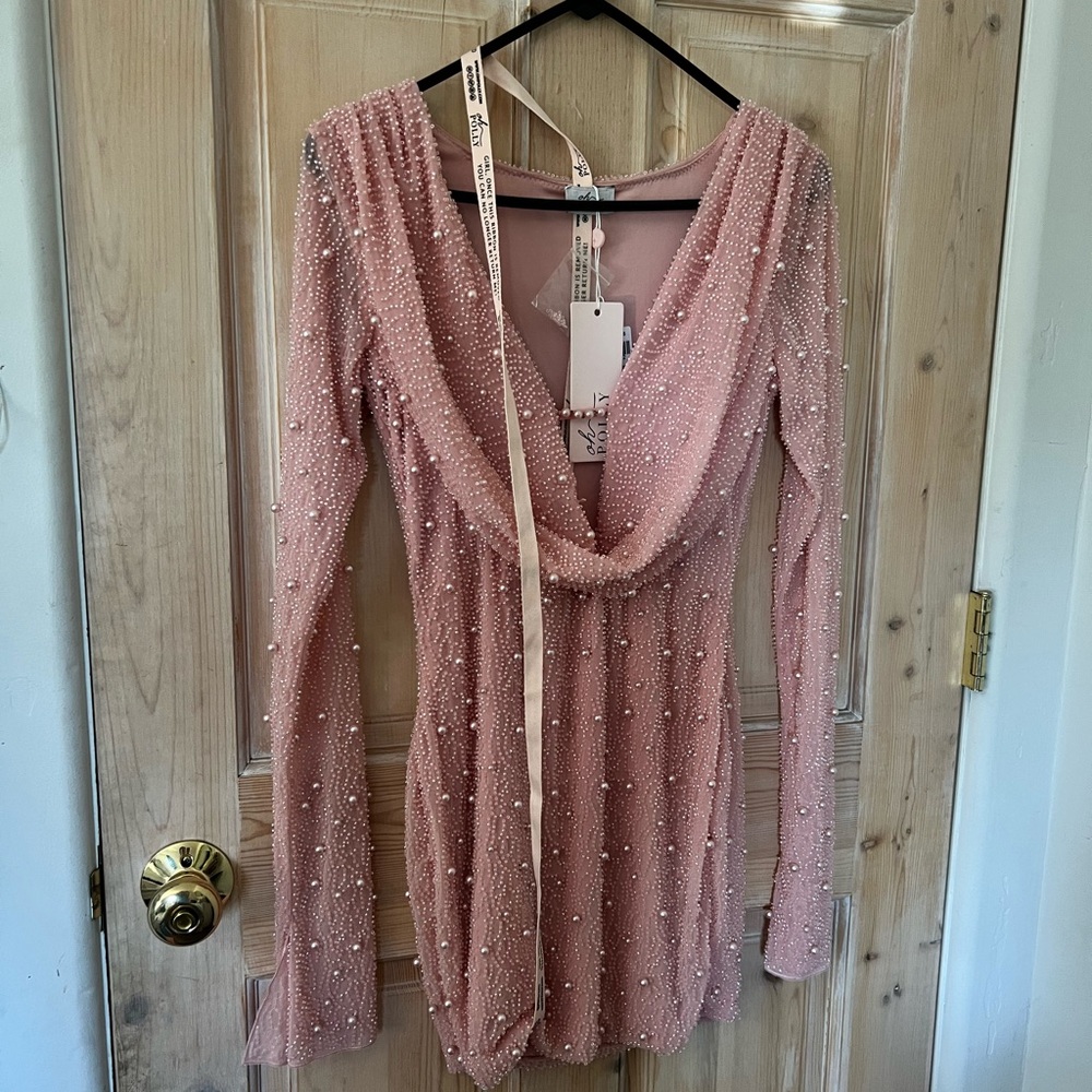 Oh Polly Pink Long Sleeve Bodycon Dress